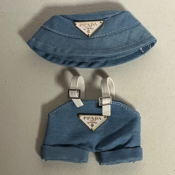 Labubu Designer Overalls Bucket Hat 2 Piece Outfit Blue Suspenders - Picture 1 of 6